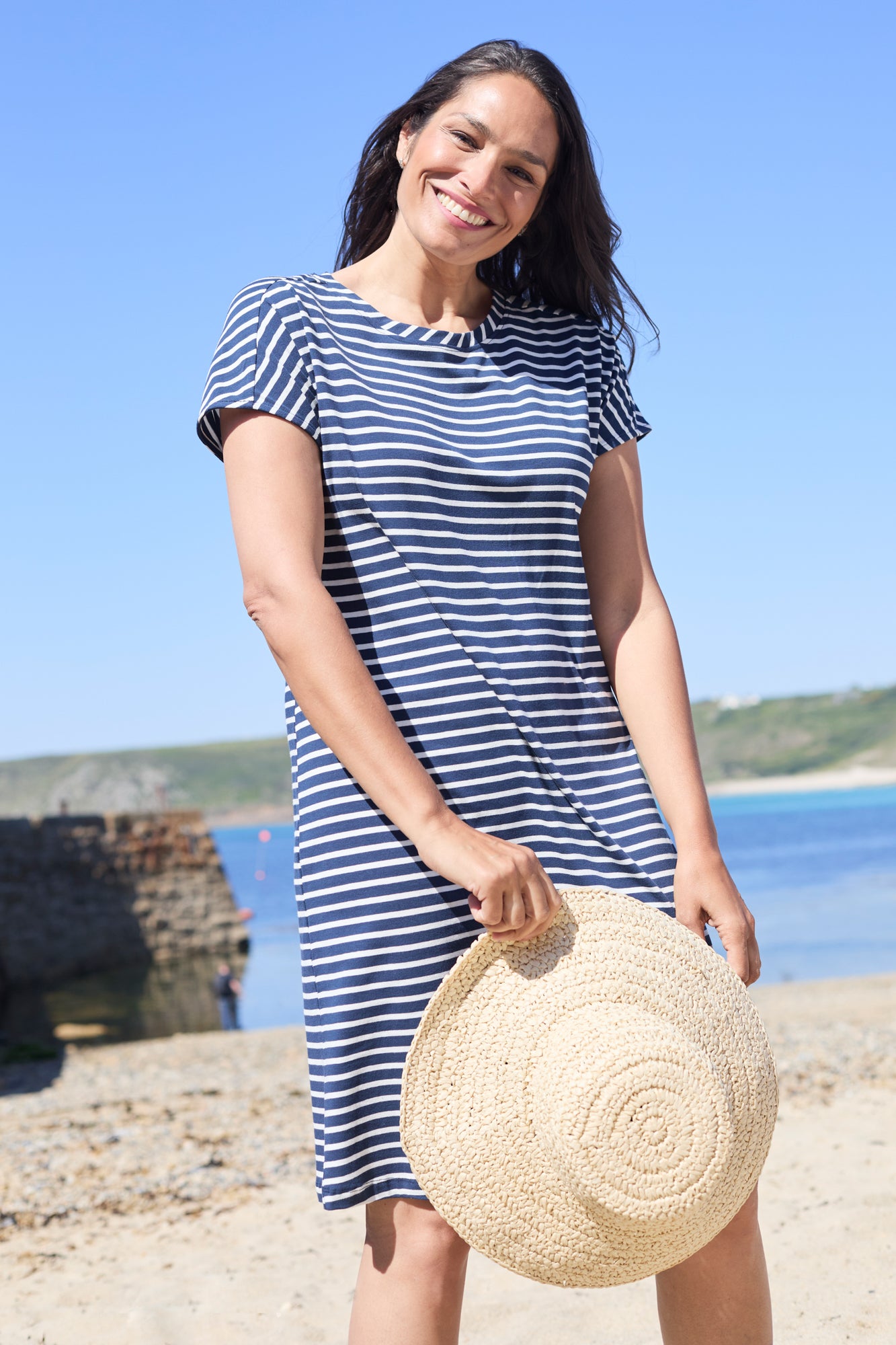 pinstripe t shirt dress 100% Cotton White Stripe Mini T-Shirt Dress - All Dresses