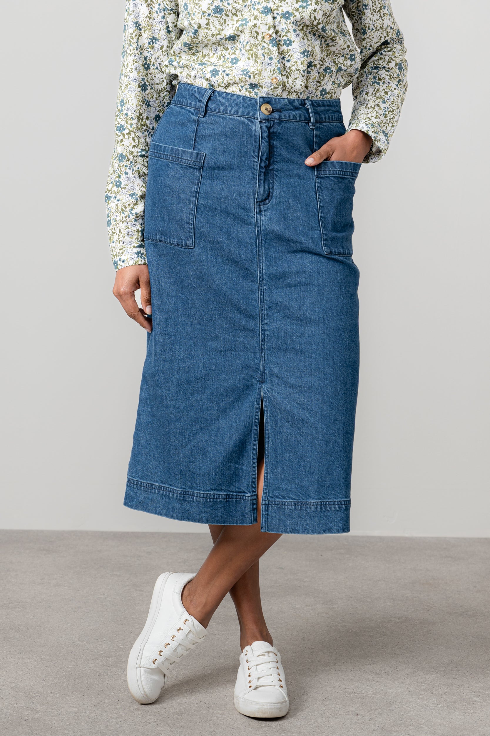 Penrose Denim Midi Skirt Blue – Lily Me - Main Image