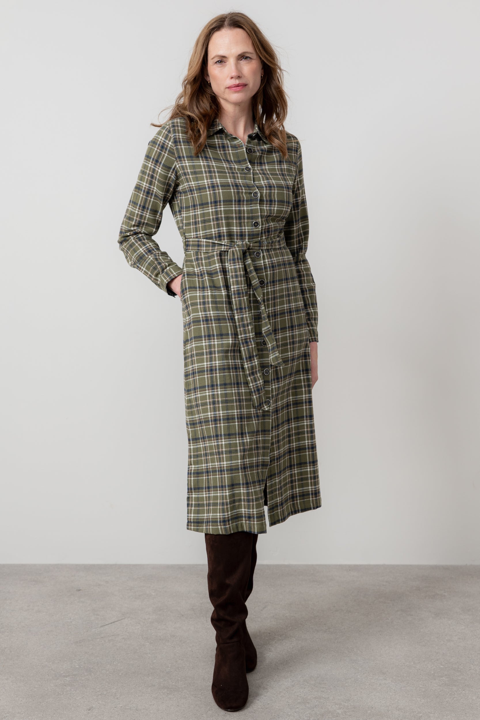Anya Organic Brushed Cotton Midi Shirt Dress Multi Lily & Me Anya Organic Brushed Cotton Midi Shirt Dress Multi Lily & Me
