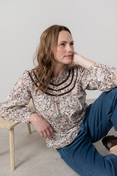 Luna Cotton Lace Insert Blouse Pink