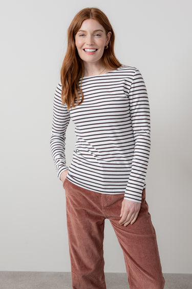 Monica Jersey Striped Long Sleeve Top Chocolate