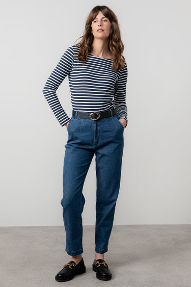 Monica Jersey Striped Long Sleeve Top Navy