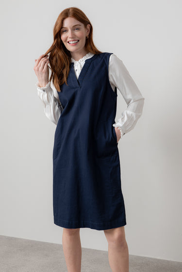 Belle Knee Length Stretch Twill Dress Navy