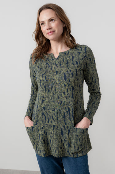 Maple Printed Cotton Jersey Tunic Navy