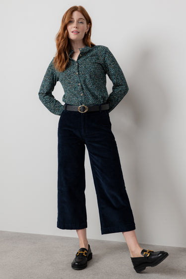 Isla Stretch Jumbo Corduroy Cropped Trousers Navy