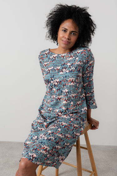 Lotty Fluted Sleeve Shift Dress Sea Mist