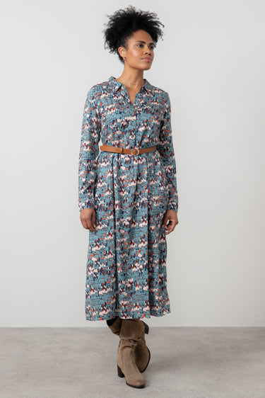 Seasons Geometric Print Midi Shirt Dress Sea Mist