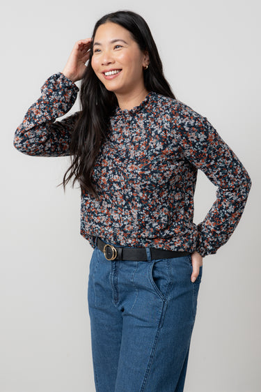 Eastcombe High Neck Floral Print Top Red