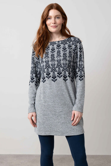 Angela Long Sleeve Fair Isle Knit Tunic Grey