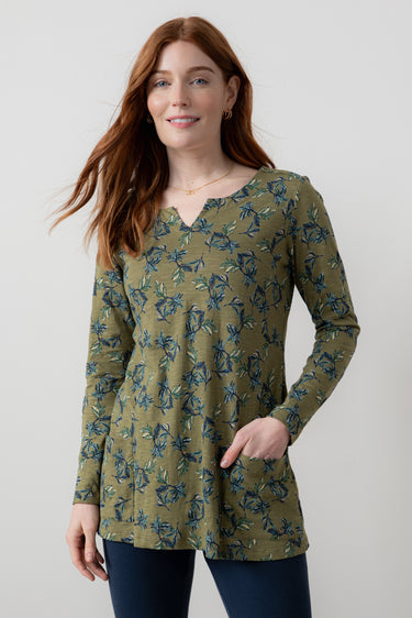 Maple Printed Organic Cotton Jersey Tunic Green