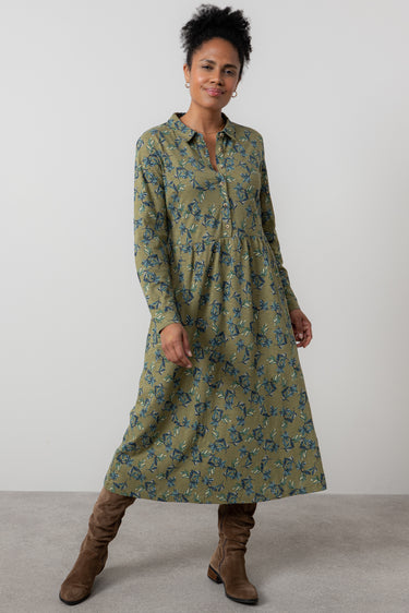 Seasons Organic Cotton Midi Shirt Dress Green