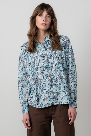 Flora Organic Cotton Ditsy Print Blouse Ice Blue