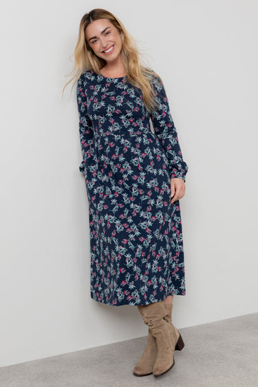 Damson Organic Cotton Jersey Midi Dress Navy