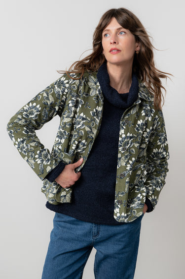 Ash Cotton Cord Floral Print Jacket Moss