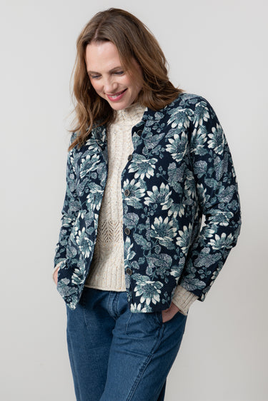 Ash Cotton Cord Printed Jacket Navy