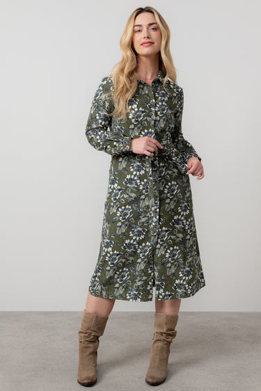Anya Cotton Pincord Midi Shirt Dress Moss