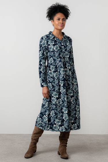 Seasons Cotton Pincord Midi Shirt Dress Navy