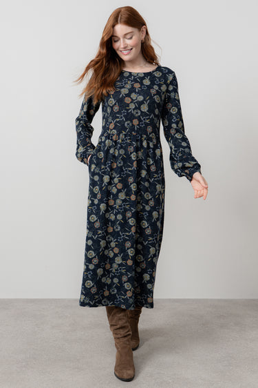 Damson Printed Knit Midi Dress Navy