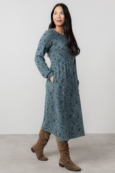 Damson Printed Knit Midi Dress Sea Mist