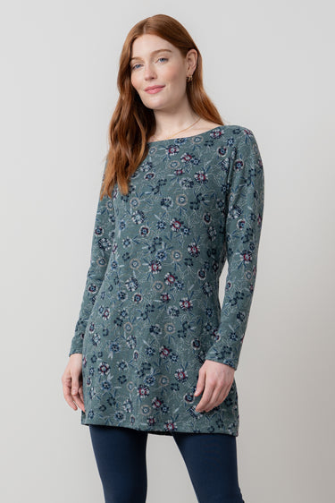 Angela Long Sleeve Printed Knit Tunic Sea Mist