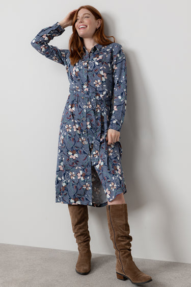 Anya Printed Midi Shirt Dress Navy