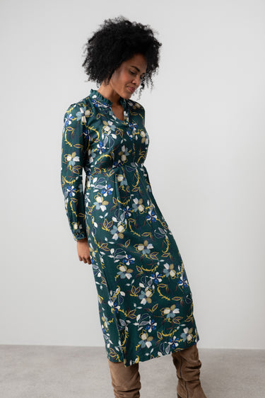 Amberley Floral Print Midi Dress Green