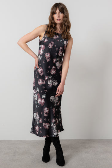 Florence Sleeveless Satin Midi Dress Black