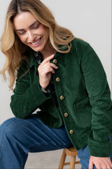 Ash Stretch Cotton Jumbo Cord Jacket Pine Green | Lily and Me Clothing