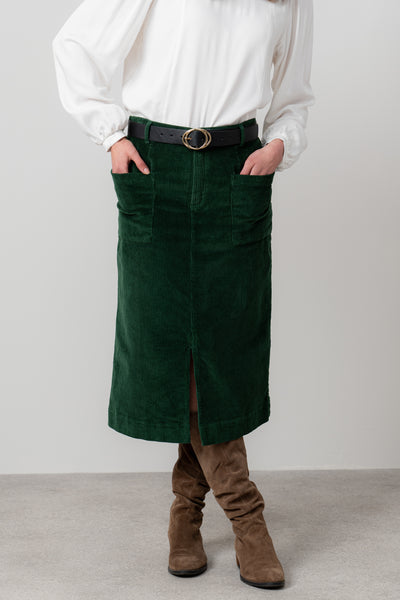 Penrose Stretch Jumbo Cord Midi Skirt Pine Green – Lily & Me
