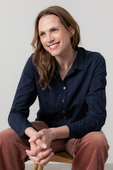 Patsy Organic Cotton Check Shirt Navy