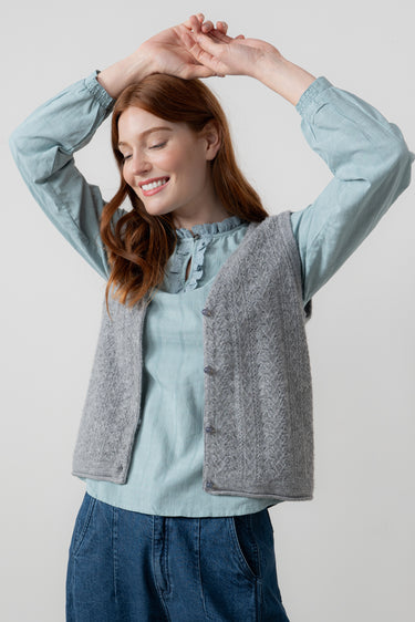 Marly Sleeveless Pointelle Knit Cardigan Grey