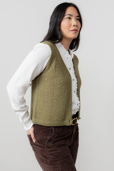 Marly Sleeveless Pointelle Knit Cardigan Moss
