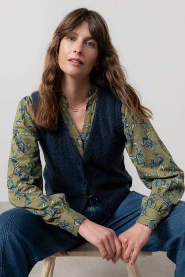 Marly Sleeveless Pointelle Knit Cardigan Navy