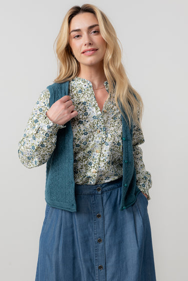 Marly Sleeveless Pointelle Knit Cardigan Petrol