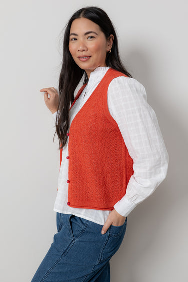 Marly Sleeveless Pointelle Knit Cardigan Red