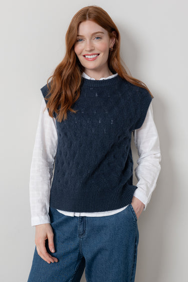 Wallace Pointelle Knit Tank Navy