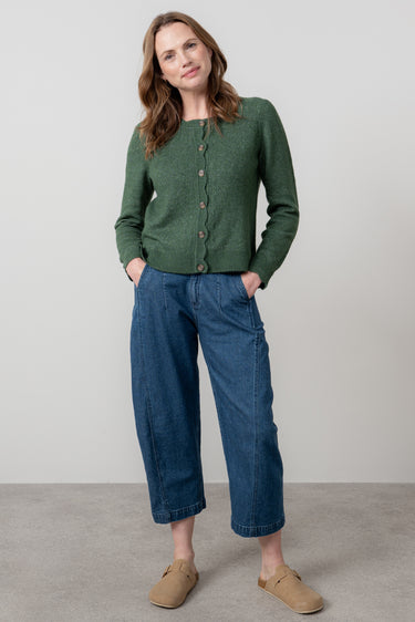 Layla Pointelle Knit Cardigan Pine Green