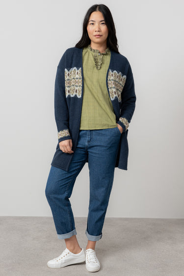 Isle Longline Fair Isle Knit Cardigan Navy