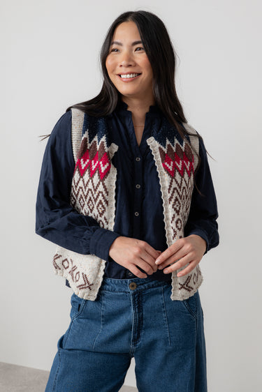 Suvi Fair Isle Knitted Waistcoat Chocolate