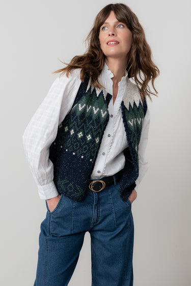 Suvi Fair Isle Knitted Waistcoat Pine Green