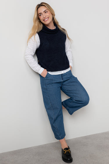 Bramble Boucle Knit Cowl Neck Tank Navy