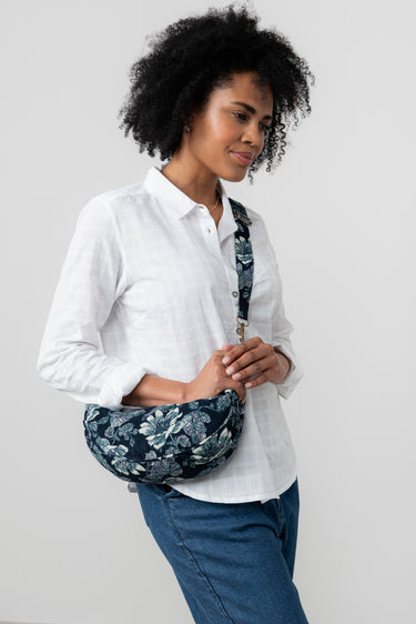 Harvest Print Cord Crossbody Bag Navy
