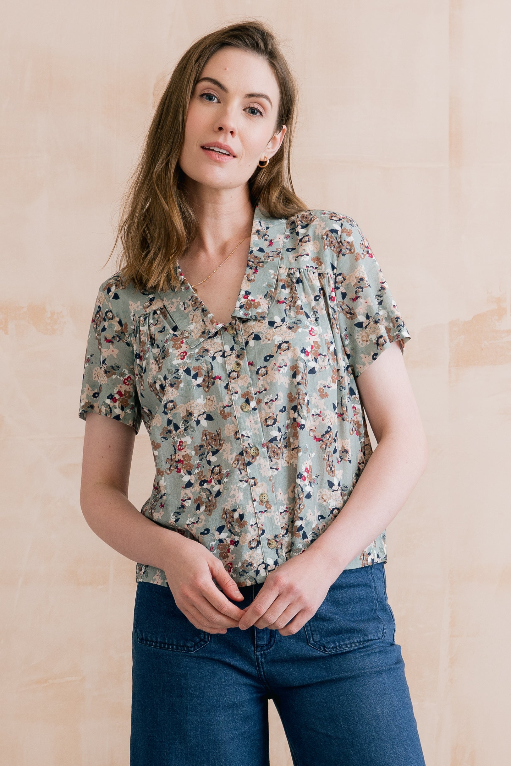 Lowlands Organic Ditsy Print Blouse Ocean