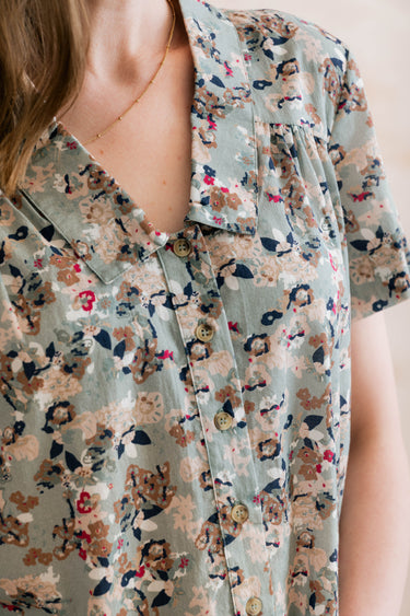 Lowlands Organic Ditsy Print Blouse Ocean