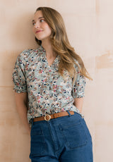 Wren Printed Frill Blouse Ocean