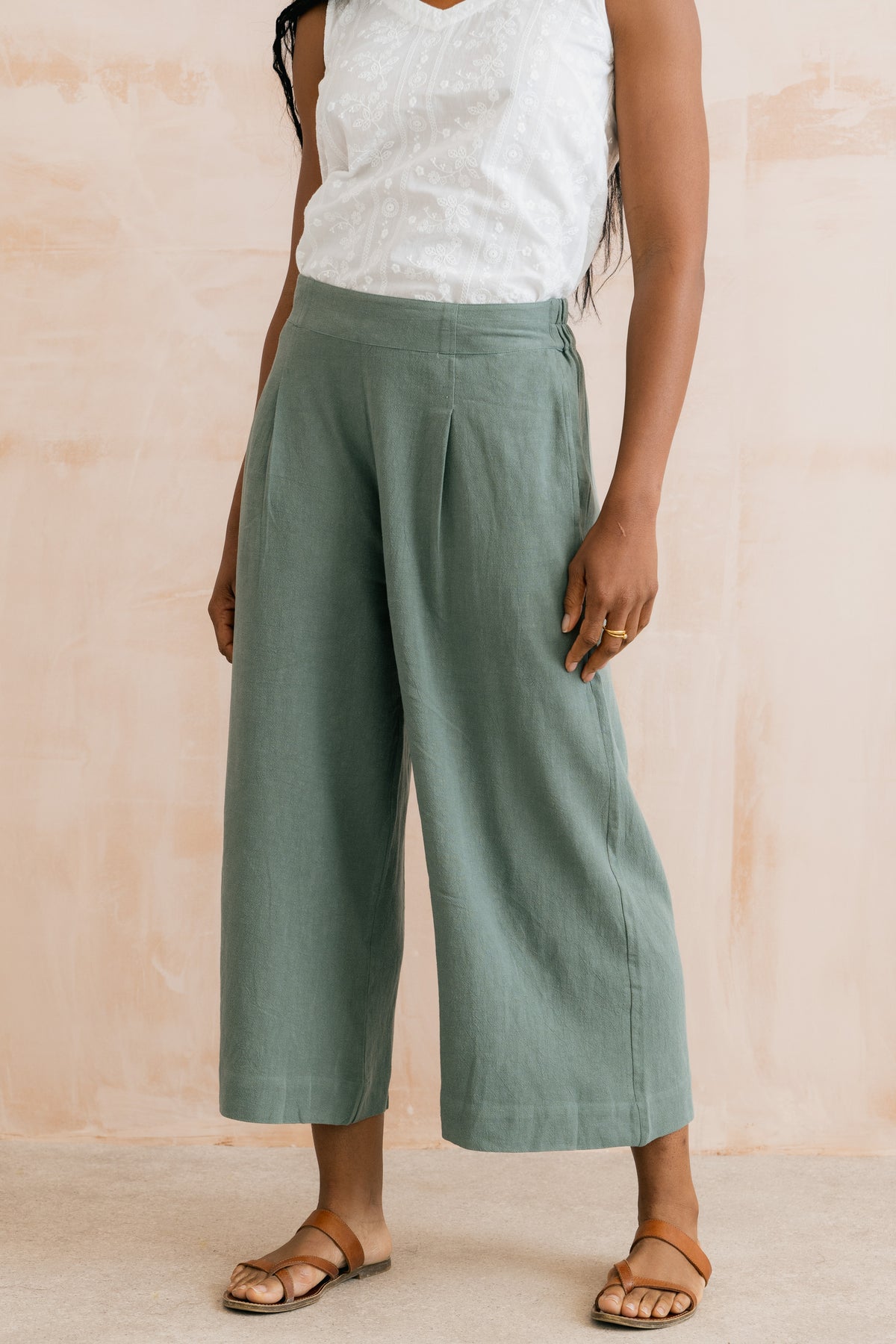 Summer Wide Leg Linen Blend Culottes Laurel
