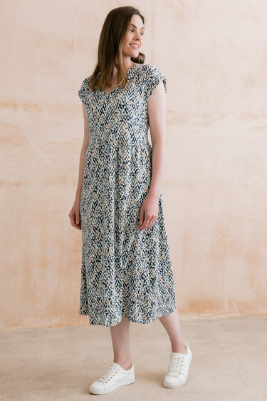 Shine Printed Organic Cotton Jersey Dress Navy
