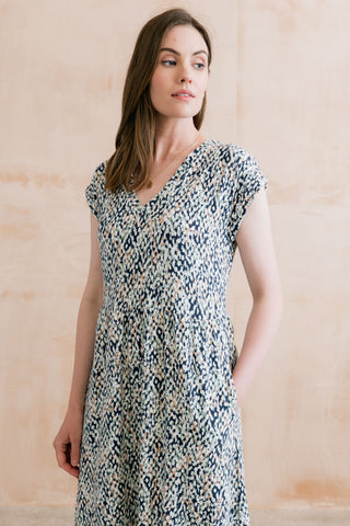 Shine Printed Organic Cotton Jersey Dress Navy