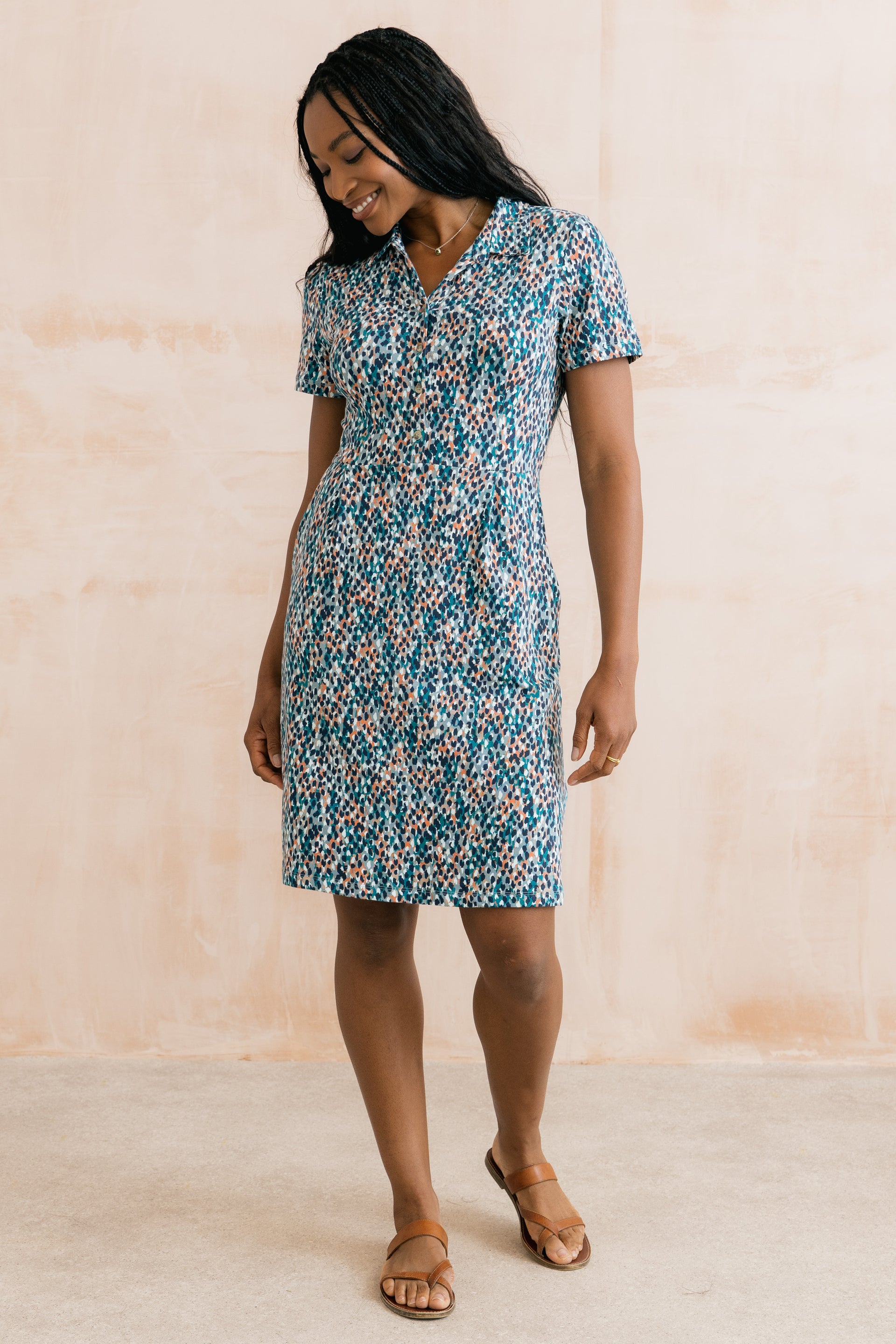 Elmore Printed Jersey Shirt Dress Ocean
