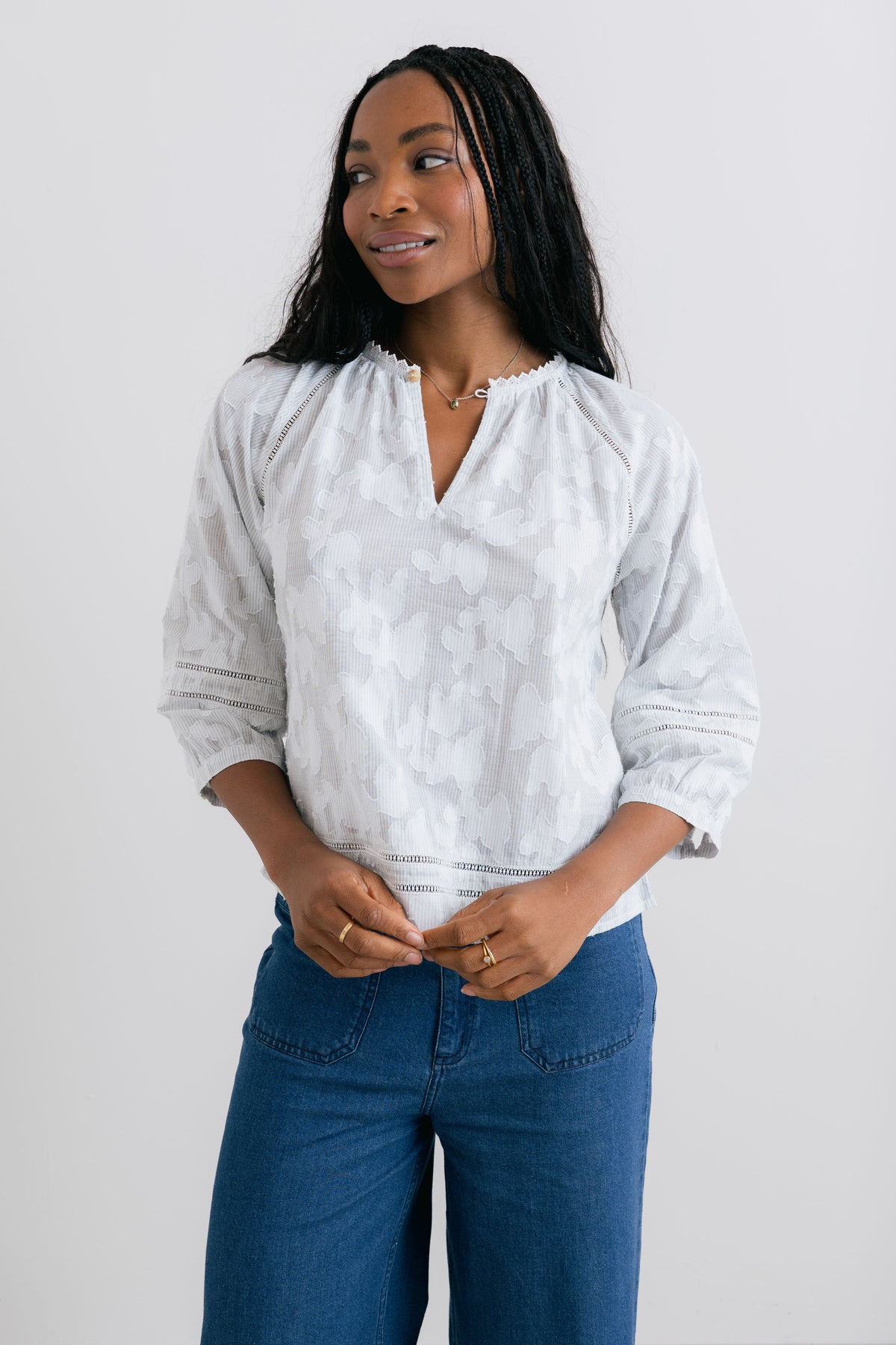 Zoe Cotton Jacquard Blouse Laurel